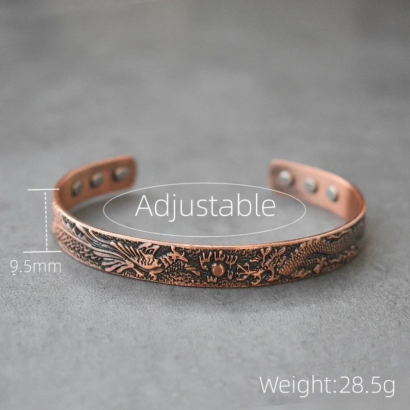 Magnetic Bracelet Pure Copper Adjustable Dragon Phoenix Vintage For Women Arthritis Pain Relief