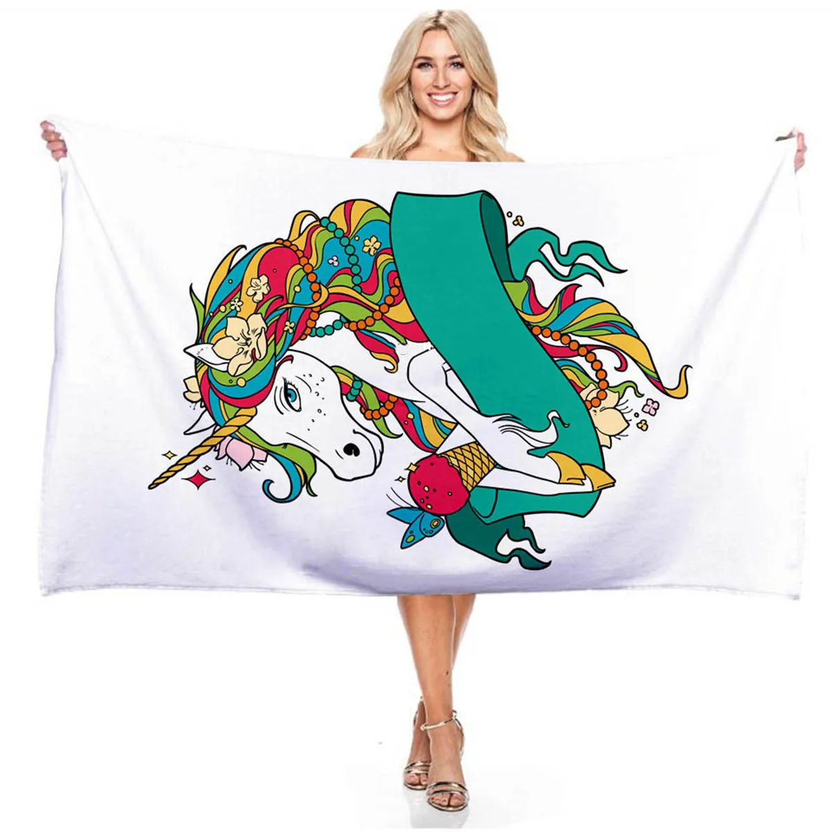 Cartoon Gradient Flower Unicorn 3D Digital Print Rectangular Beach Towel for Boys and Girls Outdoor Swimming Bibulous Bath Towel bath towels