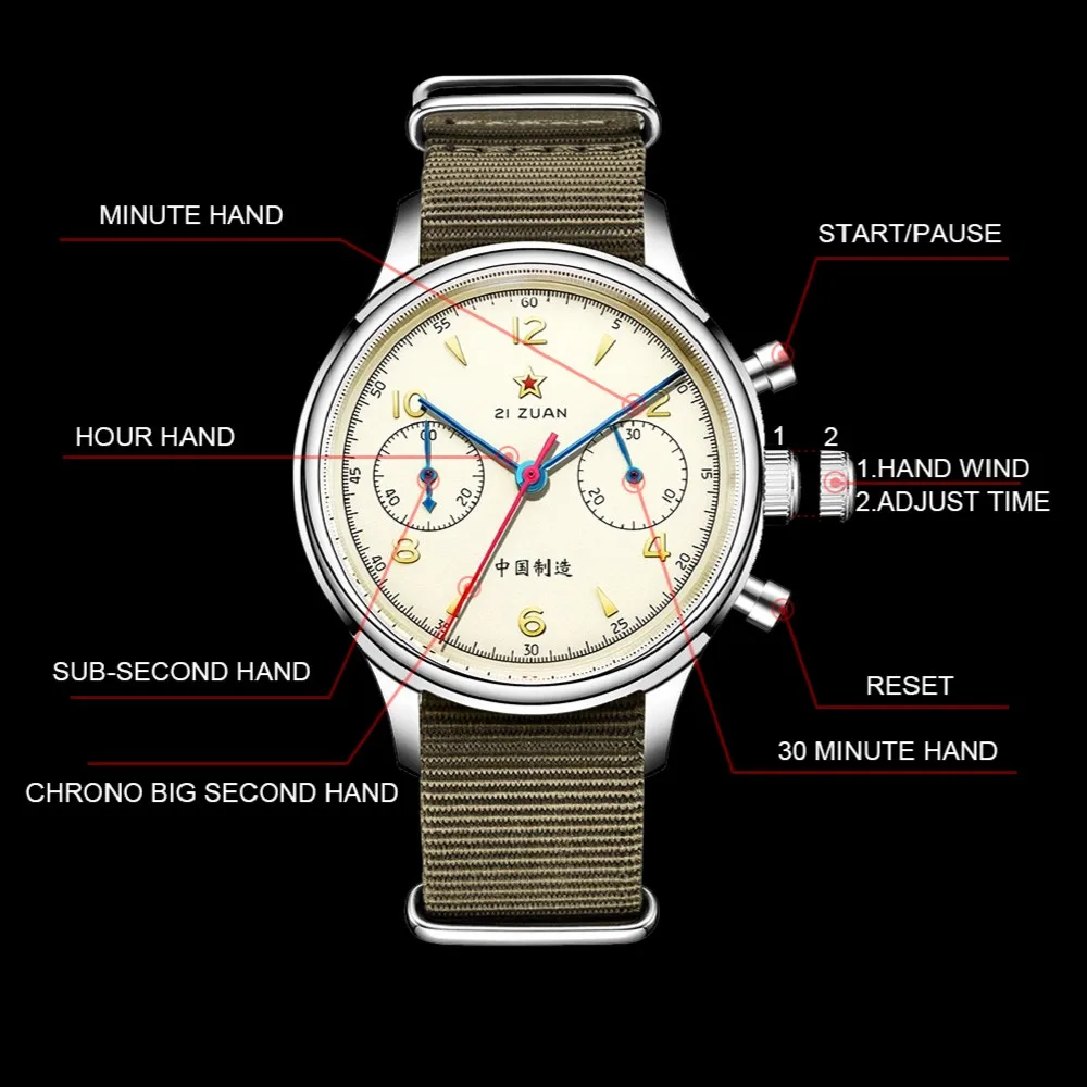 SEAKOSS Classic 1963 Chronograph ST1901 Movement 38 40mm Pilots Hand Winding Men's Mechanical Watches Sapphire 30M Waterproof mechanical watch
