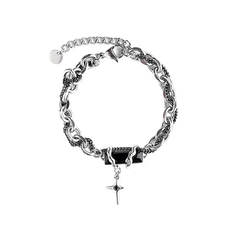 Retro Black Zircon Star Chain Unisex Punk Bracelet – Stainless Steel Jewelry