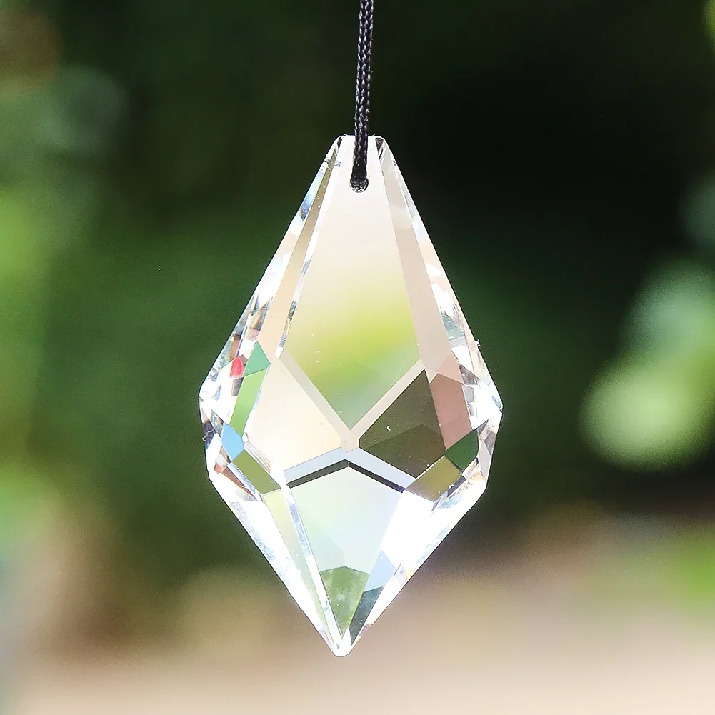 50MM Chubby Arrowhead Clear Glass Crystal Pendant Faceted Prism Aurora Sun Catcher Dangle Chandelier Lamp Dangle Garden Hanging
