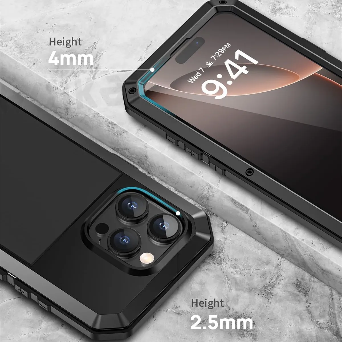 Rugged Shockproof Metal Phone Case with Glass Screen Protection