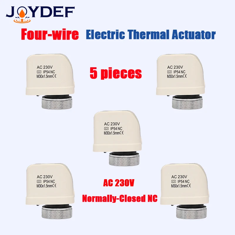 (5 ชิ้น) ตัวกระตุ้นความร้อน 4 สาย 24V 230V (วาล์วโซน) สำหรับแมนิโฟลด์พื้นทำความร้อนแบบน้ำ/ไกลโคล PEX 1
