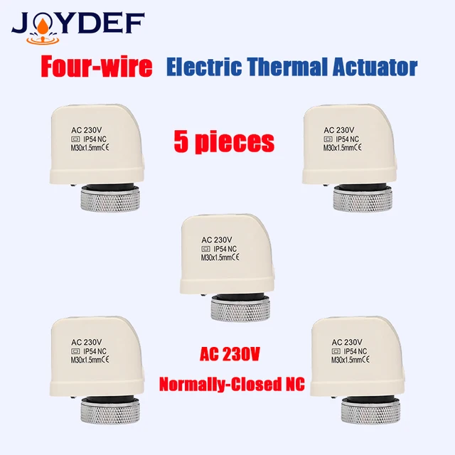 (5 ชิ้น) ตัวกระตุ้นความร้อน 4 สาย 24V 230V (วาล์วโซน) สำหรับแมนิโฟลด์พื้นทำความร้อนแบบน้ำ/ไกลโคล PEX 1