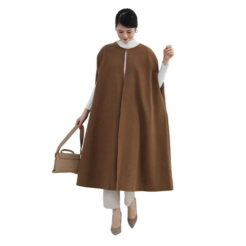Women's Wool Blend Long Vest Sleeveless Neck Waistcoat Jackets Outwear