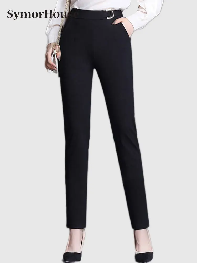 

Spring Autumn New Arrival High Waist Harem Pants Women Elastic Black Straight Casual Long PantsTrousers Female