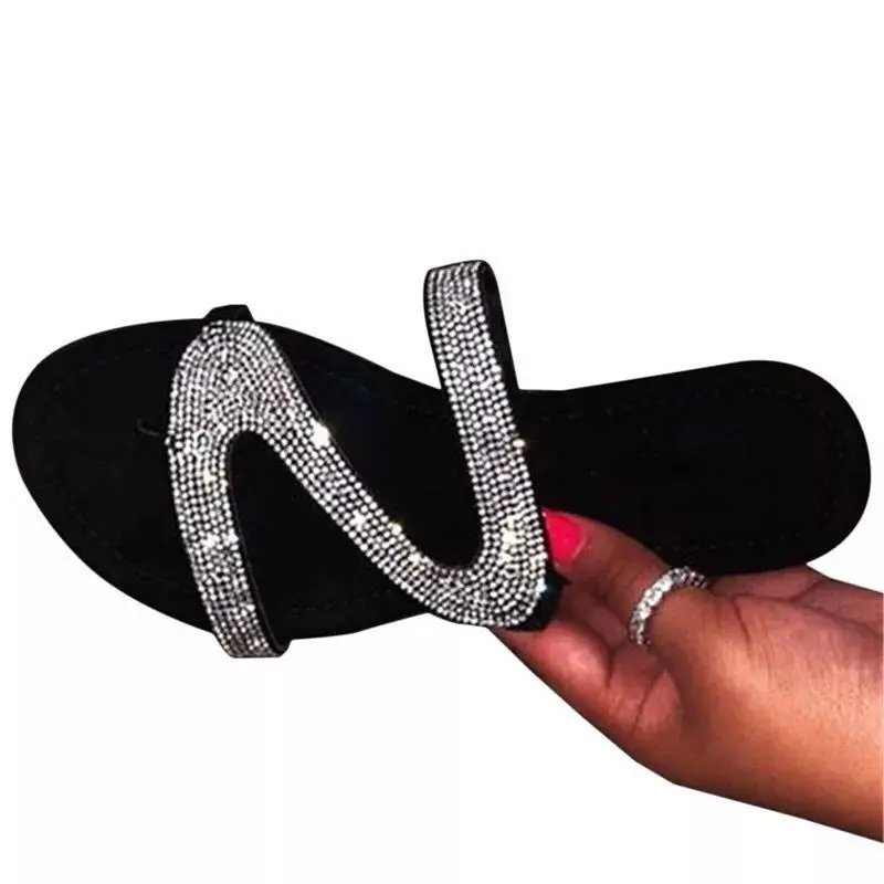 Sexy Women Sandals， Summer Beach Shallow Mouth Rhinestones Ladies Fashion Show Comfortable Light Shoes Sandalias Femininas — view 2