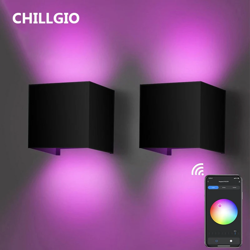 

Наружные настенные лампы CHILLGIO RGB, водонепроницаемая светодиодная атмосфера для спальни, дома, с приложением для помещений и дистанционным управлением через Wi-Fi, алюминиевая фотолампа