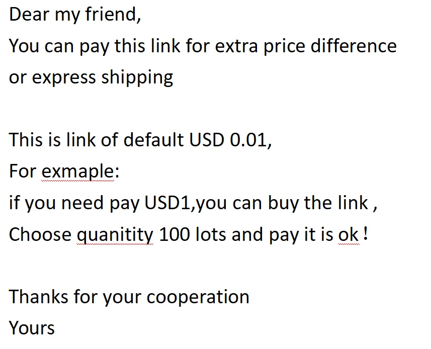

Extra price difference and express shipping fee freight