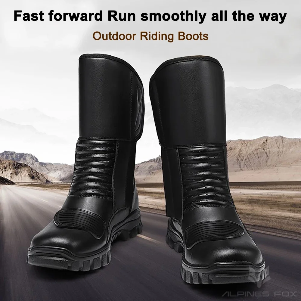 Leather Motorcycle Boots Men Classic Motocross Shoes Reinforced Heel Toe Waterproof Vintage Motorbike Touring Boot
