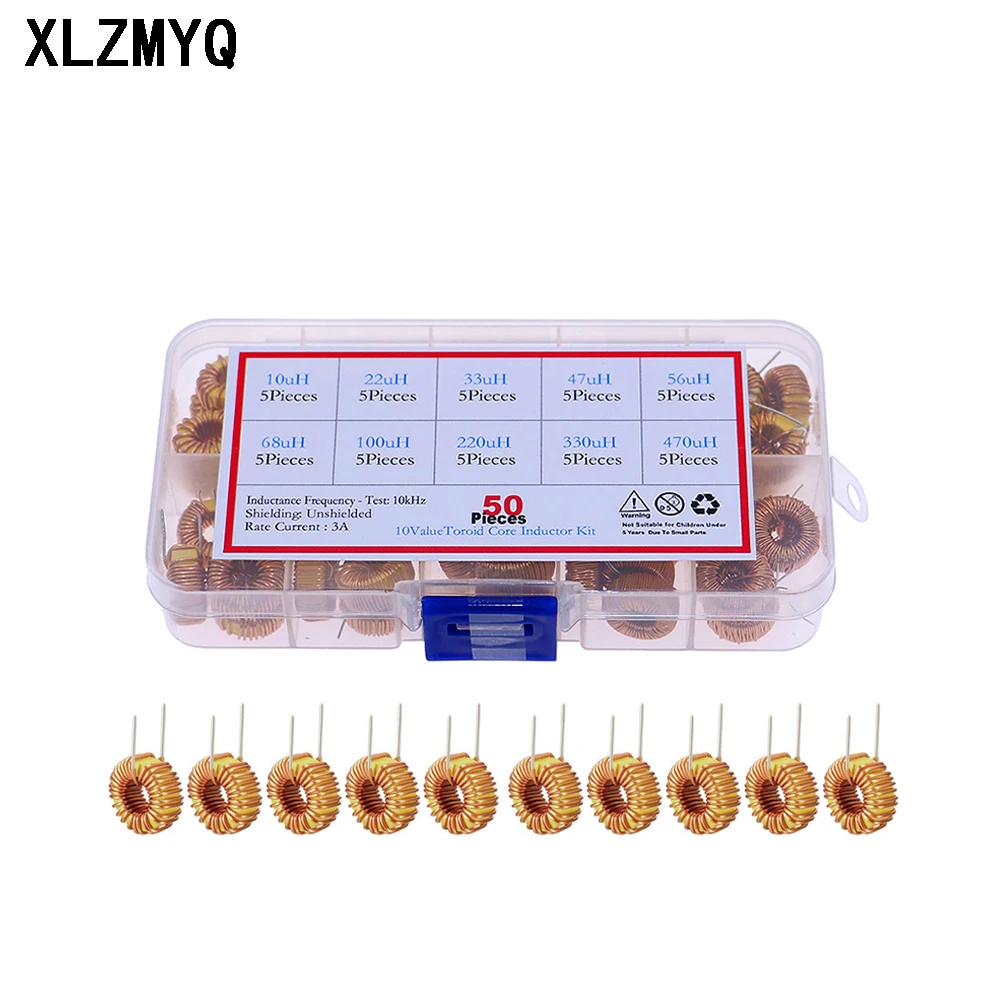 

50pcs DIP Inductors 10uH 22uH 33uH 47uH 47uH 56uH 100uH 220uH 330uH 470uH Toroid Core Inductor Wire Wind Wound DIY Kit Box