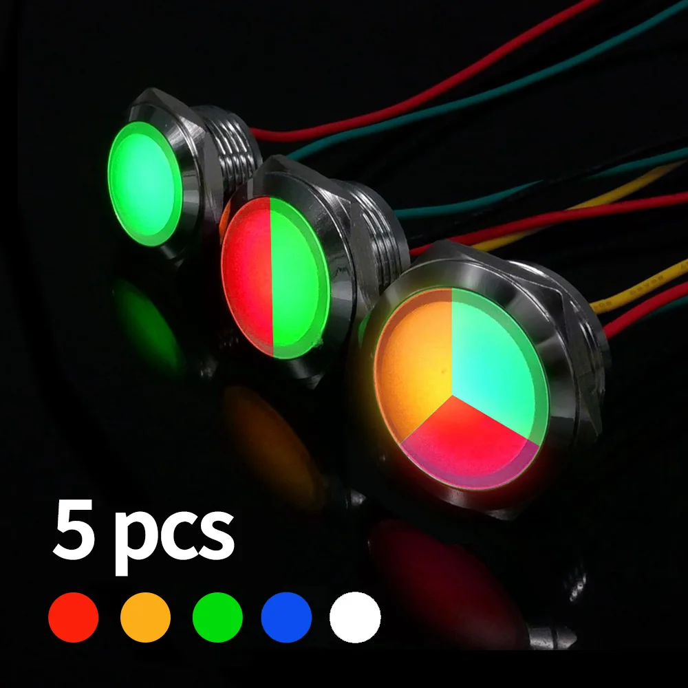 Luz Indicadora Led de Metal Lâmpada de Aviso Piloto com Fio Cores Vermelho Azul Verde 5v 12v 24v 220v 12 mm 16 mm 19 Milímetros 22 Milímetros Peças