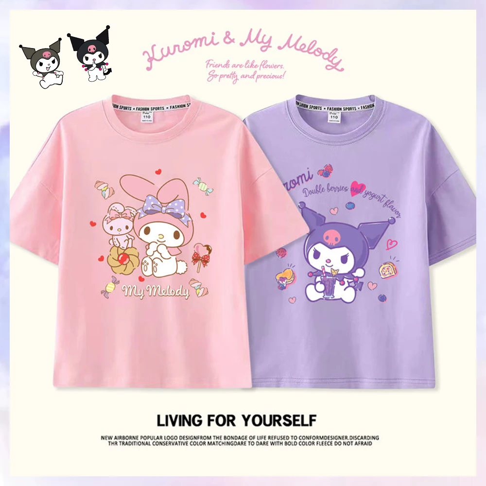 

Аниме Cinnamoroll Детская футболка с коротким рукавом Melody Kawaii Sanrios симпатичная тонкая Стильная летняя повседневная хлопковая футболка для мальчиков и девочек