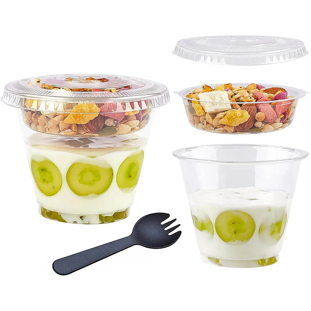9 oz Clear Plastic Yogurt Parfait Cups with Lids Disposable To Go Cereal Cups for Breakfast Snack Fruit, Veggies and Dips
