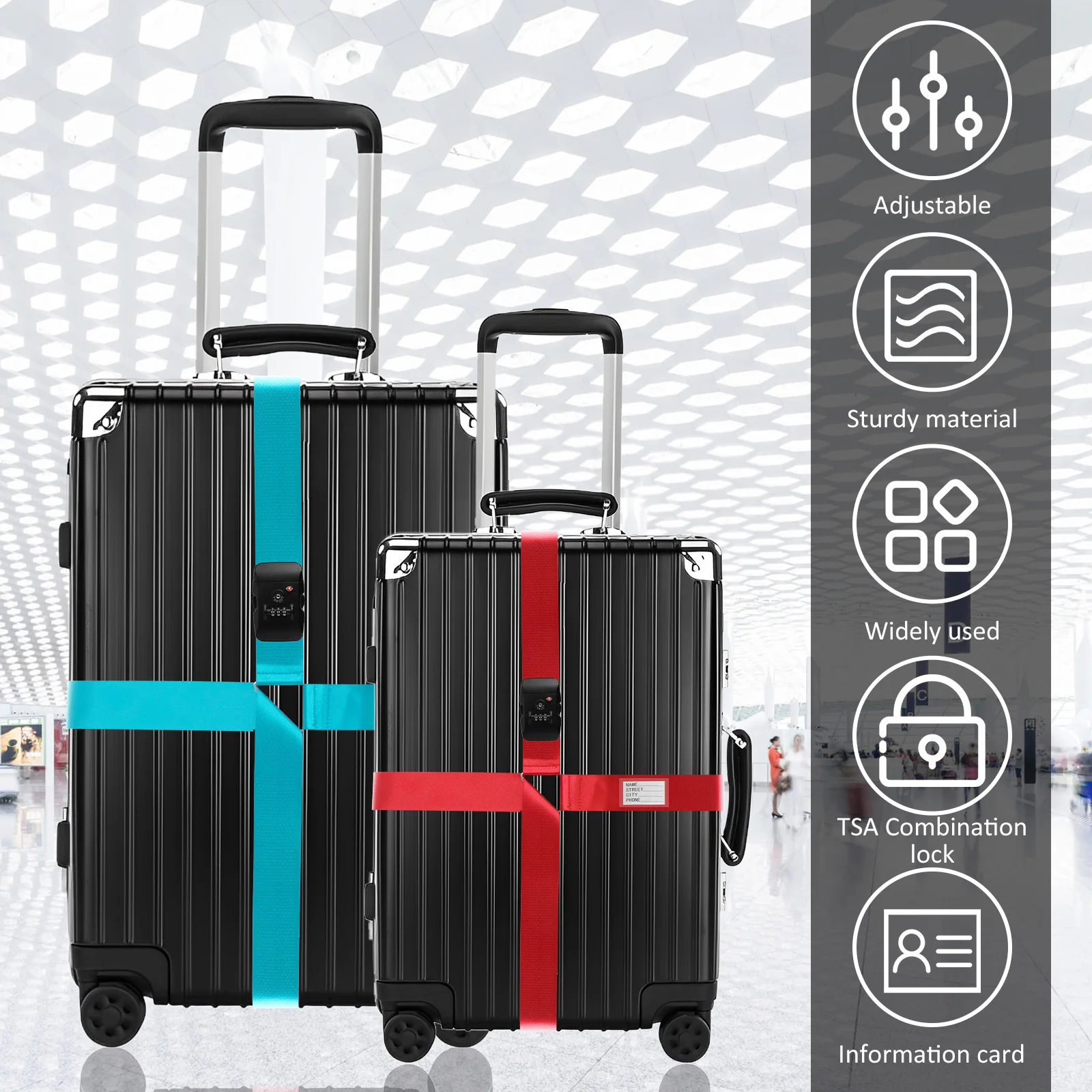 Anti-theft Luggage Belt Protect Suitcase Cross Strap TSA Custom Lock Adjustab Bundle Pack Baggage Belt for 20-32in Luggage Strap 6