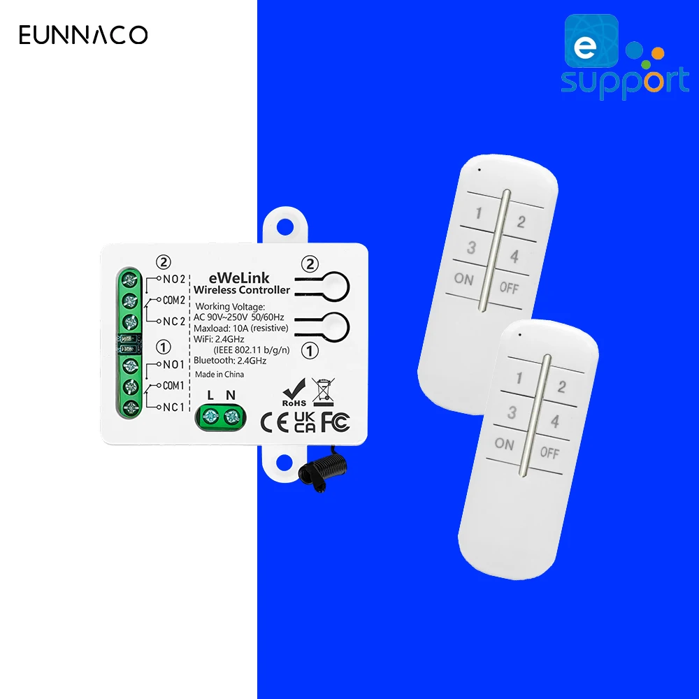 Smart WiFi & RF Remote Control Switch for Lights and Fans - Works with Google Home & Alexa, 2-Channel Dry Contact Relay