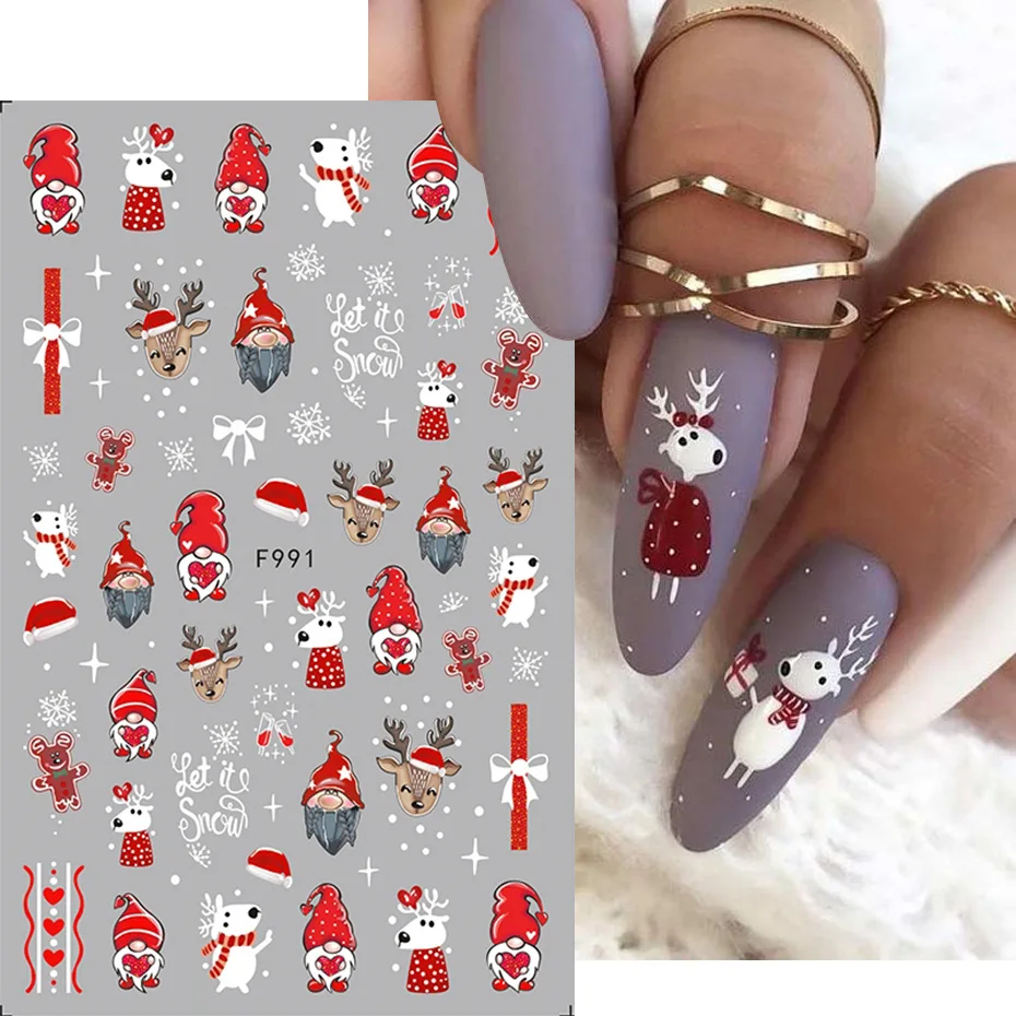 

3D Christmas Nail Art Stickers Santa Claus Metallic Elk Snowflake Butterfly Elk Relief Geometric Winter Xmas New Year Decoration