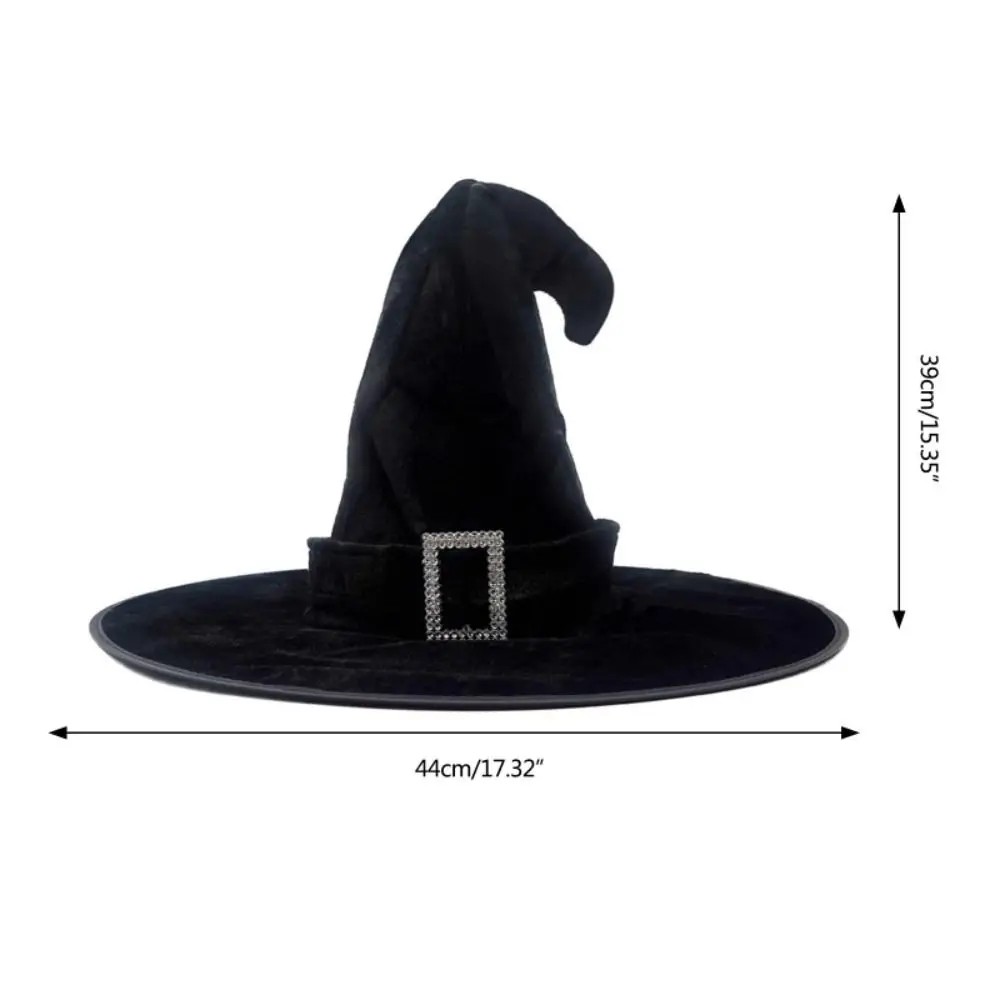 Simple Velvet Halloween Witch Wizard Hat Bending Angle Satin Ribbon Halloween Hat Costume Props Gilding Devil Cap Night Club