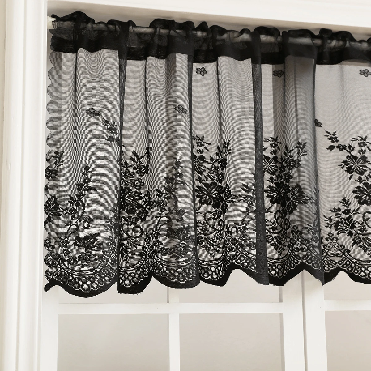 Rideau De Cuisine Cantonnière Dentelle DAZZLEEX - Style Pastoral 137x61cm Noir