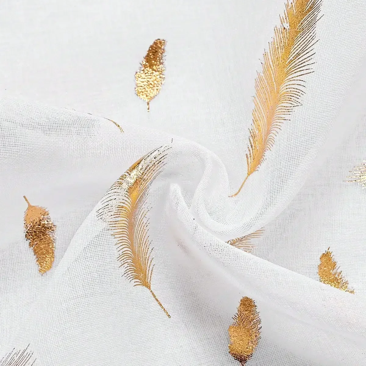 1pc Hot stamping Sheer Curtain, Gilded Feather Pattern Window Curtains for Room