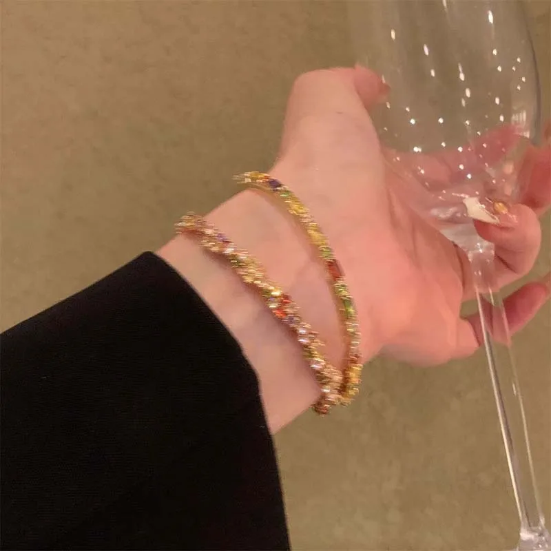 Fashion Colorful Crystal Zircon Bracelet for Women Luxury Adjustable Opening Bracelet Bangle Wedding Charm Jewelry Gifts - 3