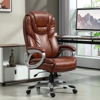Office Chair with Swivel Wheels, Adjustable Height, Brown 1