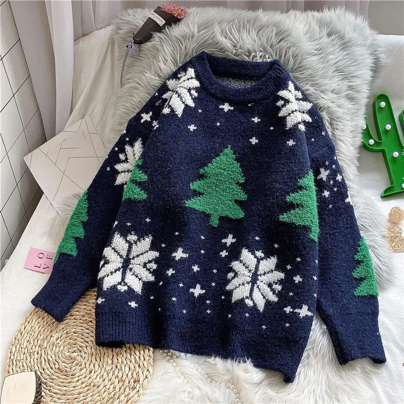 

Sweater Women Christmas Red Pullover Knitwear Korean Loose Fluffy Top Trending Sweater Autumn and Winter Lazy Wind Round Neck