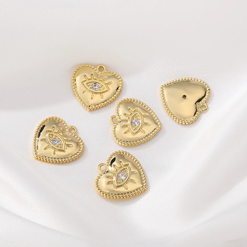 

3Pcs Copper Gold Plated Micro Pave CZ Evil Eye In Heart Charms All Seeing Pendant Diy For Earring Necklace Choker Jewelry Making