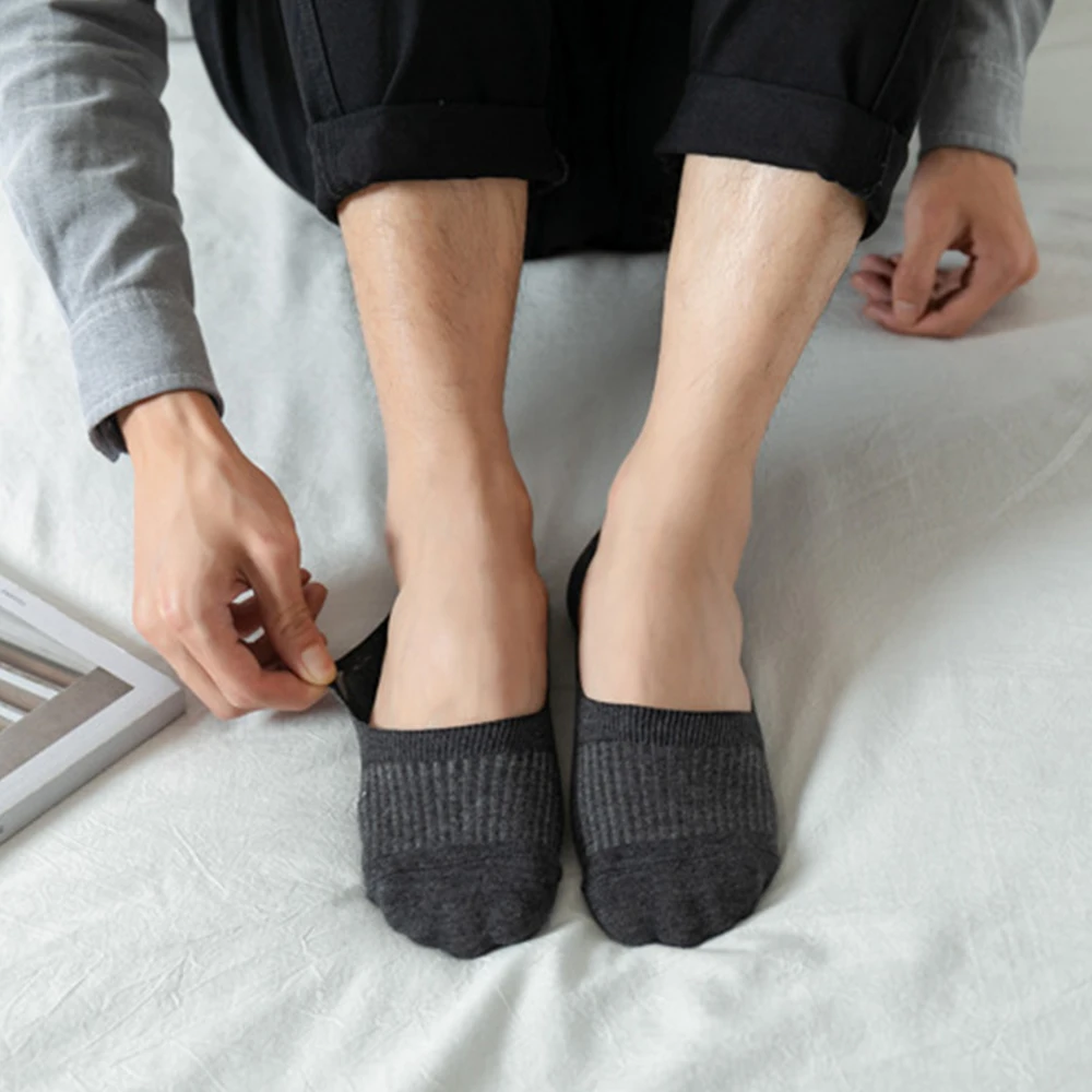 3Pair Men Sport Socks Invisible Silicone Anti Slip Breathable Slippers Men Socks Summer Soft Comfortable Running Cotton Socks