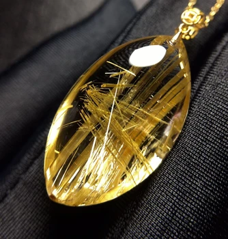 Natural Gold Rutilated Quartz Pendant Water Drop Rutilated Quartz Jewelry 29*16*9.3mm 18K Gold Men Women Brazil AAAAAAA 1