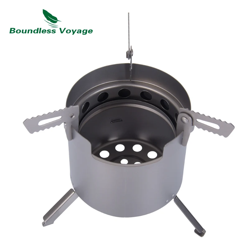 

Boundless Voyage Camping Titanium Wood Stove Alcohol Stove with Removable Stands Folding Legs Outdoor Double-wall Furnace