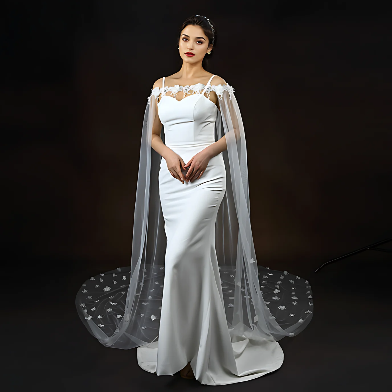 

Bridal Cloak Veils Long Cathedral Style Wedding Shawl Wedding Dress Accessories for Shoulder Decoration 3D Flowers Bolero VPG20