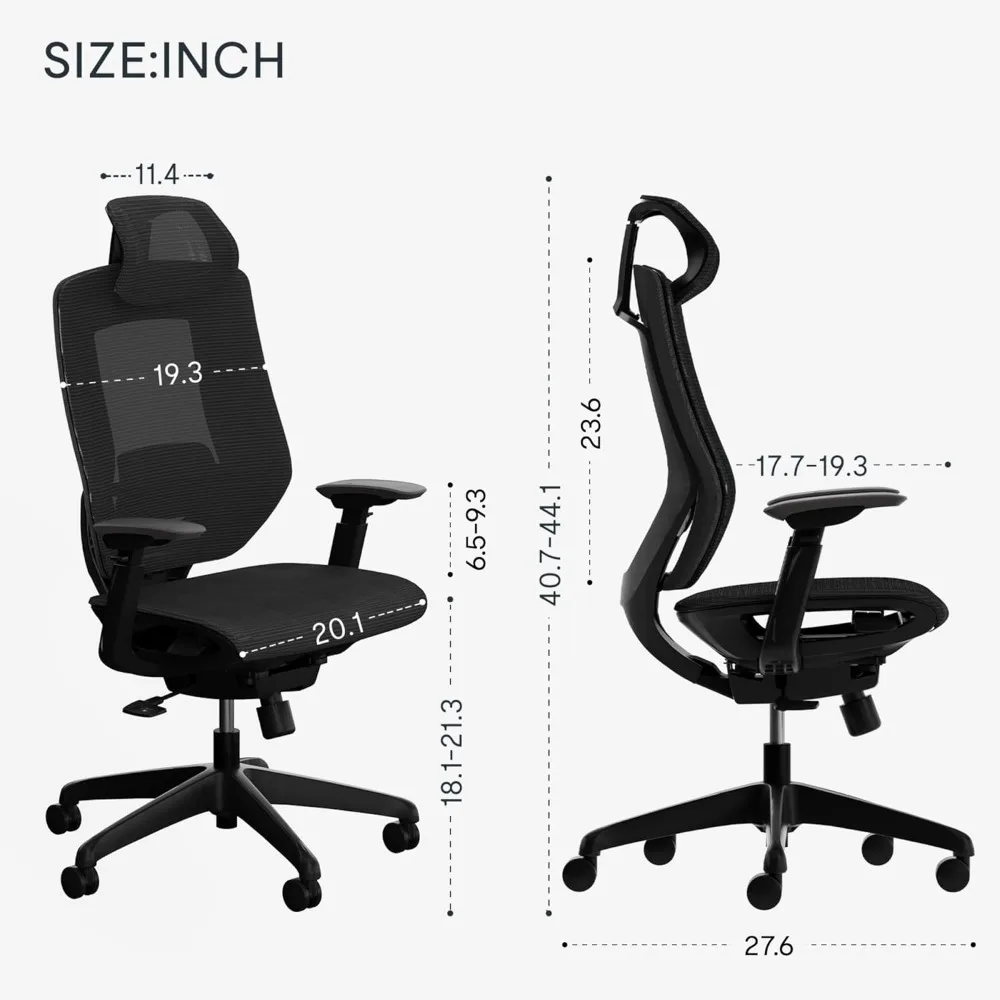 Big and Tall Office Chair Heavy Duty,4D Armrest Mesh Ergonomic Home Office Chair with High Back,Tilt Function, 360°Swivel Wheels 6