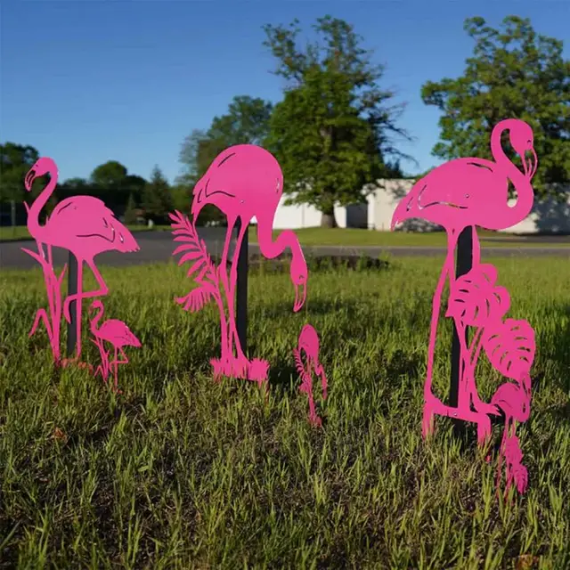 Flamingo Szobrászat Dísz Kerti Gyep Udvar Őrölt Tét Dekoráció Kültéri Fém Szobor Otthoni - Image 3