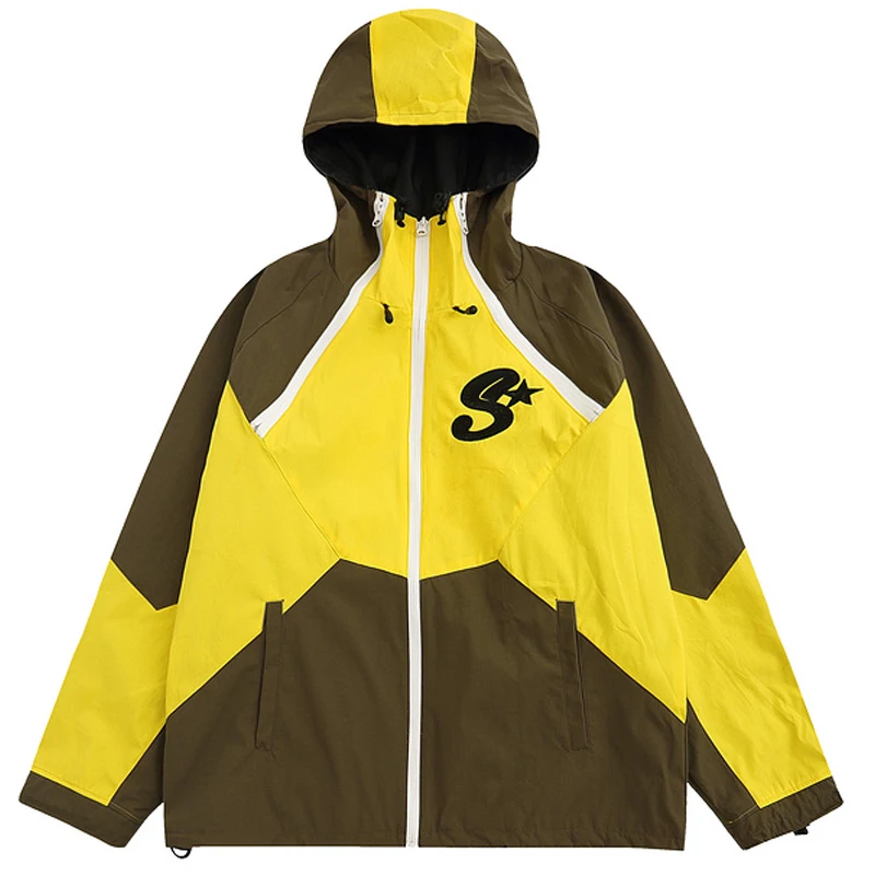 

Mens Harajuku Thin Jacket Windbreaker 2022 Autumn Unisex Oversize Vintage Letter Embroidery Color Block 100% Nylon Jacket Coat