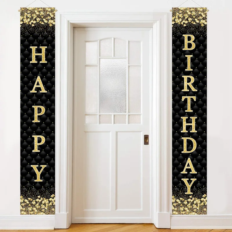 

30x180cm Gold Happy Birthday Door Banner Decor Birthday Party Happy Birthday Door Decor for Home Hanging Adults Birthday Favors