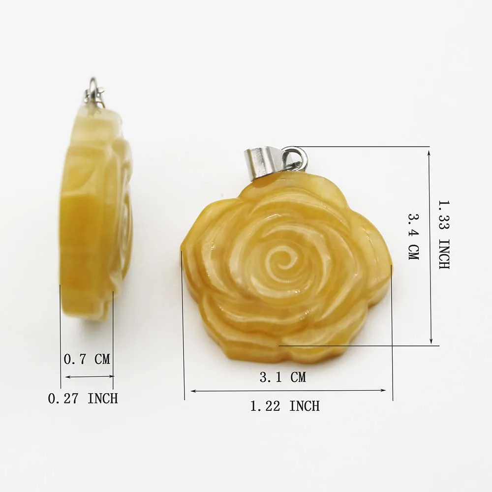 Quality Natural Stone Topaz Hand Carved Rose Necklace Pendant Jewelry Making Reiki Charm Accessories Fashion Valentine Gift 4Pcs