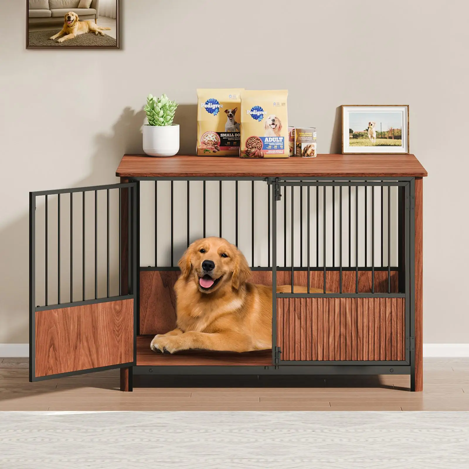 Pens Hutches Walnut Furniture Dog Cage Large Medium Pet House Decorative Indoor Crate Table for Bedroom