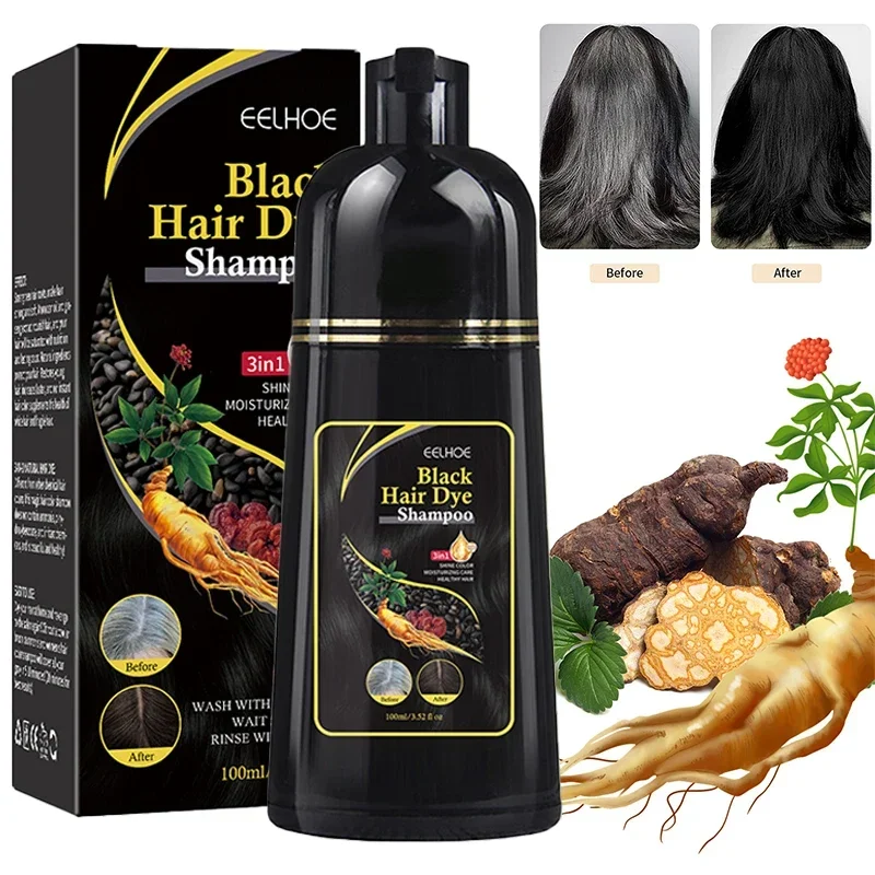 100ml Black Hair Dye Shampoo Natural Rapid Scalding and Dyeing Repair Hair Roots Repairing Improve Gray Hair Brown Black Shampoo 2
