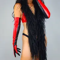 LONG TECH GLOVES Vegan Leather 24" 60cm Long Touchscreen Black & Red TWO TONE LLDLLNT