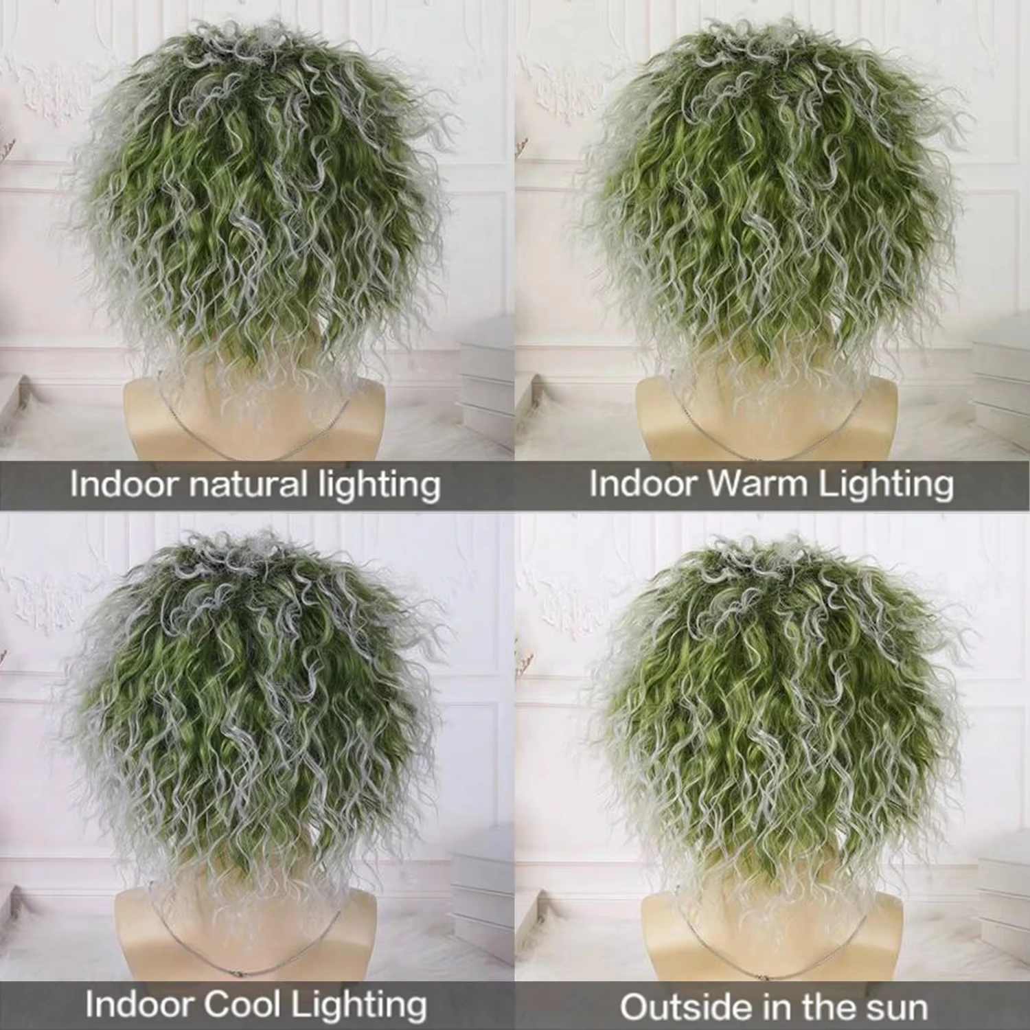 Green wig with bald cap, clown short curly wig, green fluffy wavy wig, party costume wig, Halloween wig, men, synthetic wig