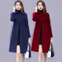 Women's Mid-Length Woolen Coat British Style Spring Autumn Slimming Outerwear Full Sleeve Long Coat from Mainland China