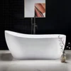 67" Freestanding Bathtub with Matte Black Overflow and Drain，Bottom with Stainless Steel Bracket Makes，Contemporary Soaking Tub 4