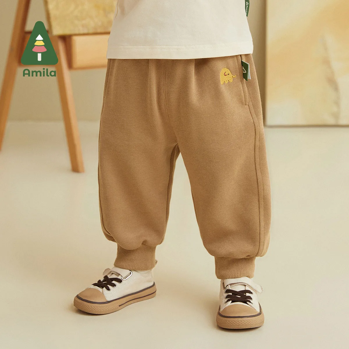 Baby Trousers Spring Solid Color Cotton For Boys and Girls Cute Cartoon Casual