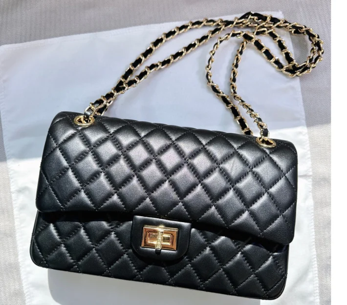 Damen Stepptasche Aus Lammleder Mit Kette Umhängetasche_voghion.com