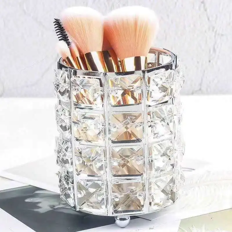 Europe Metal Makeup Brush Storage Holder Test Tube Eyebrow Pencil Organizer Bead Crystal  Jar Jewelry Diamond Cosmetic Box lw037 fabric storage cubes