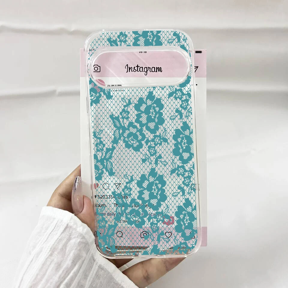 Elegant Black Lace Floral Pattern Clear Soft TPU Protective Phone Case