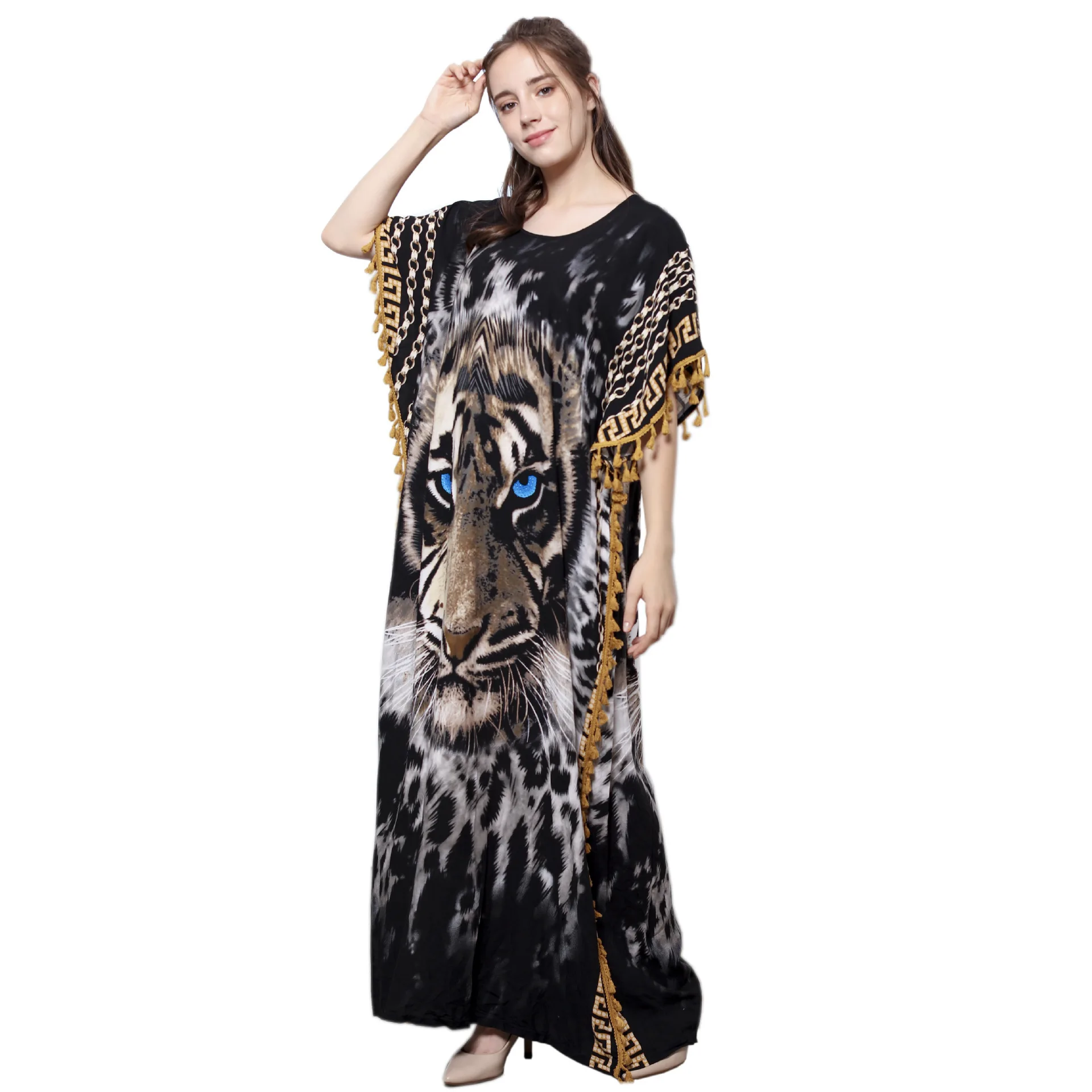 Elegant Islamic Women's Outwear Printed Dresses Loose Long Robes In Plus Size Ensembles Musulmans Ropa Deportiva Musulmana Mujer