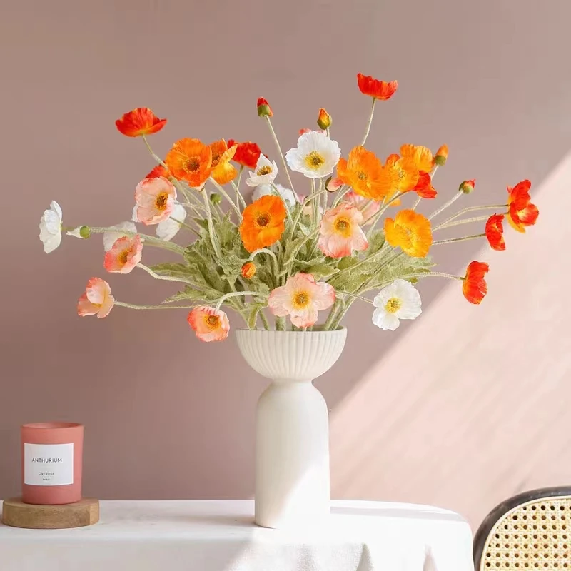 1PC 2PCS Best Quality 4 Heads Beautiful Artificial Poppy Silk Flowers Fake Plant Home Wedding Decoration Gift 1