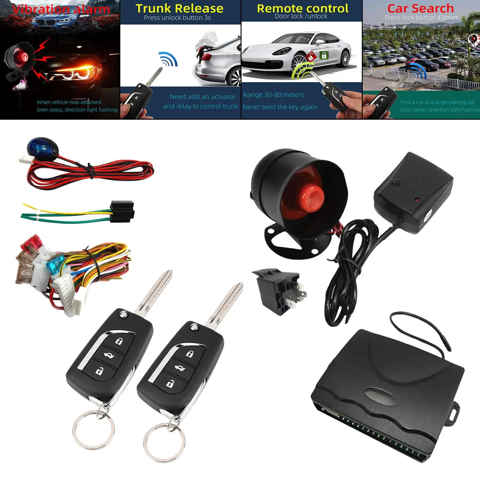 1 Way Remote Start and Keyless Entry System Car Alarm Security System with Shock Sensor